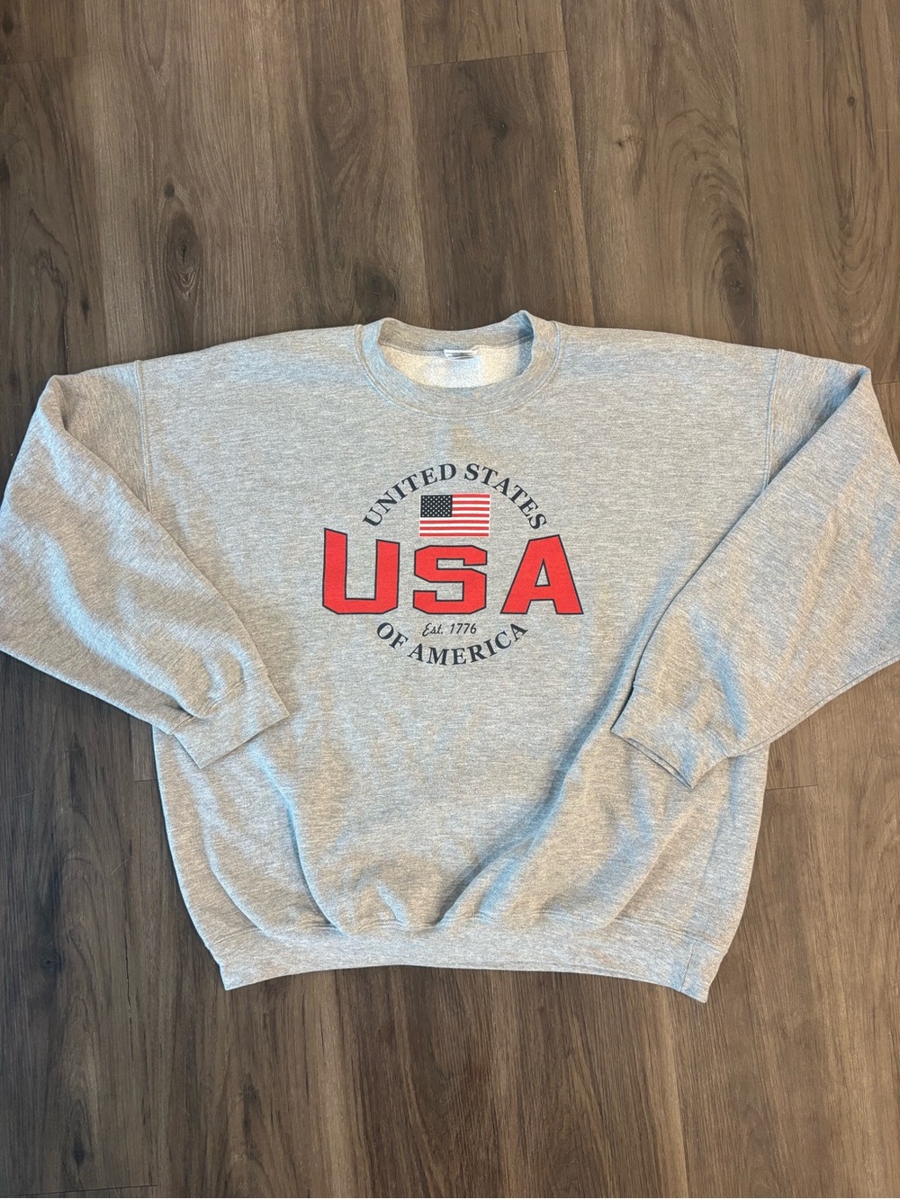Gildan Gray Crewneck Sweatshirt with Red USA Graphic